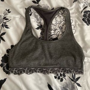 Ribbed Lace Trim Razorback Bralette